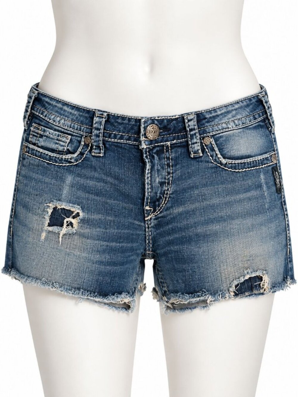 Silver Jeans Co Womens Distressed Denim Shorts Pioneer Fit Size Unknown Blue Cot
